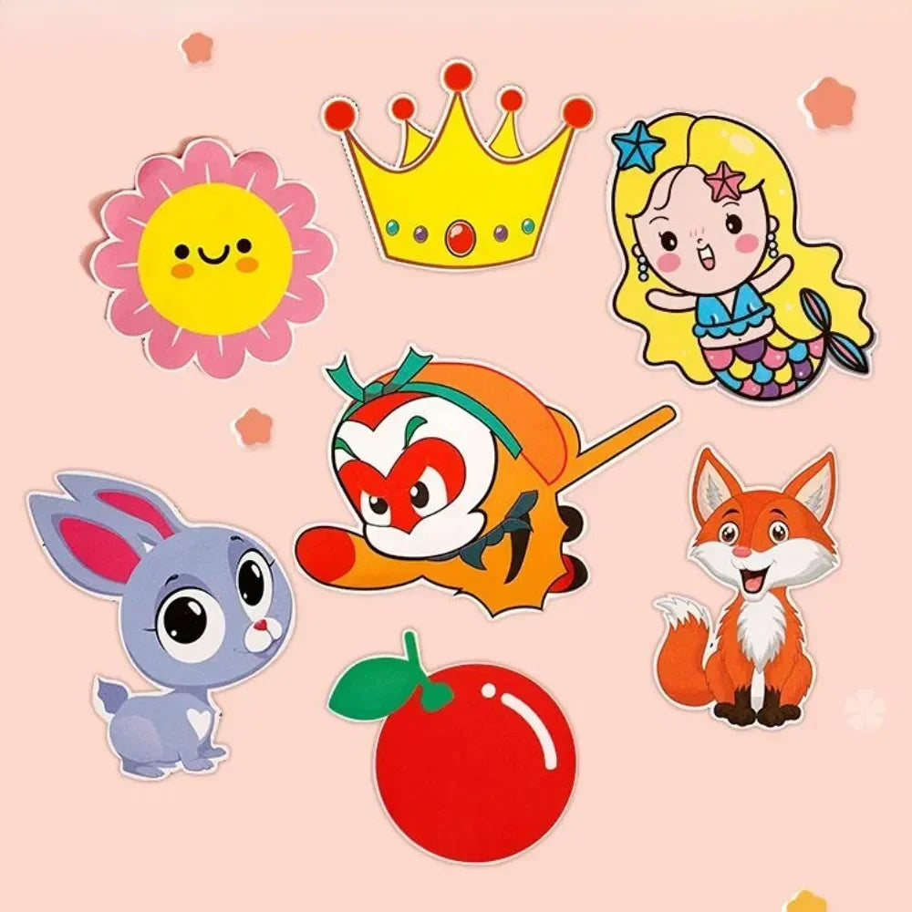 48-Piece Handmade Paper Cut Craft Set – Cartoon-Themed Creativity Kit for Kids