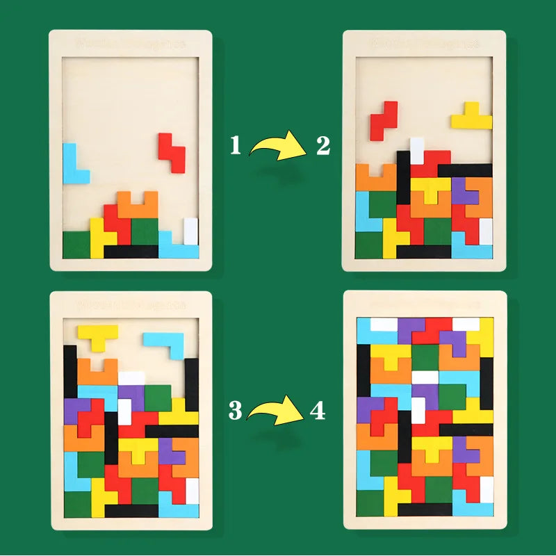 Wooden Jigsaw Block Puzzle Game | STEM Montessori Educational Gift for Kids | Early Learning Tangram Toy