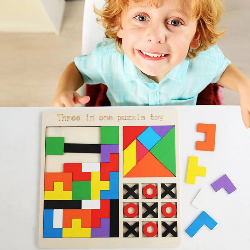 Wooden Jigsaw Block Puzzle Game | STEM Montessori Educational Gift for Kids | Early Learning Tangram Toy