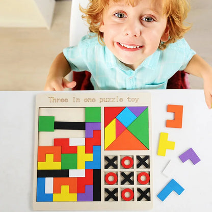 Wooden Jigsaw Block Puzzle Game | STEM Montessori Educational Gift for Kids | Early Learning Tangram Toy
