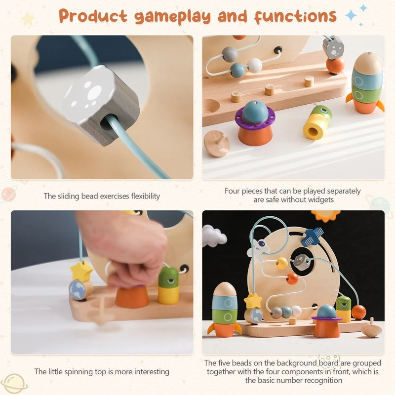 Montessori Wooden Aviation Beaded Toys – Early Learning Finger Grip Puzzle for Kids I Labyrinth Toy
